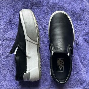 Vans Men's 6/women's 7.5 Classic Slip On Stacked Shiny Black/True Platform